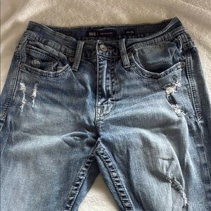 BKE Women's Light Blue Distressed Boyfriend Jeans